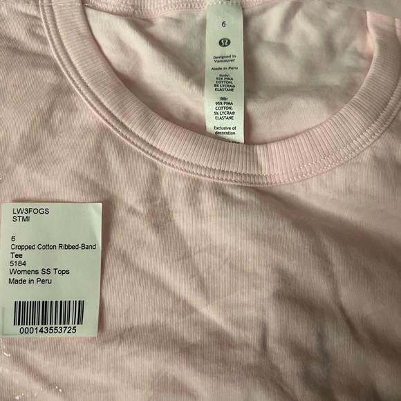 NWT Lululemon Cropped Cotton Ribbed-Band T-Shirt Strawberry Milkshake Sz 6 - Picture 6 of 6